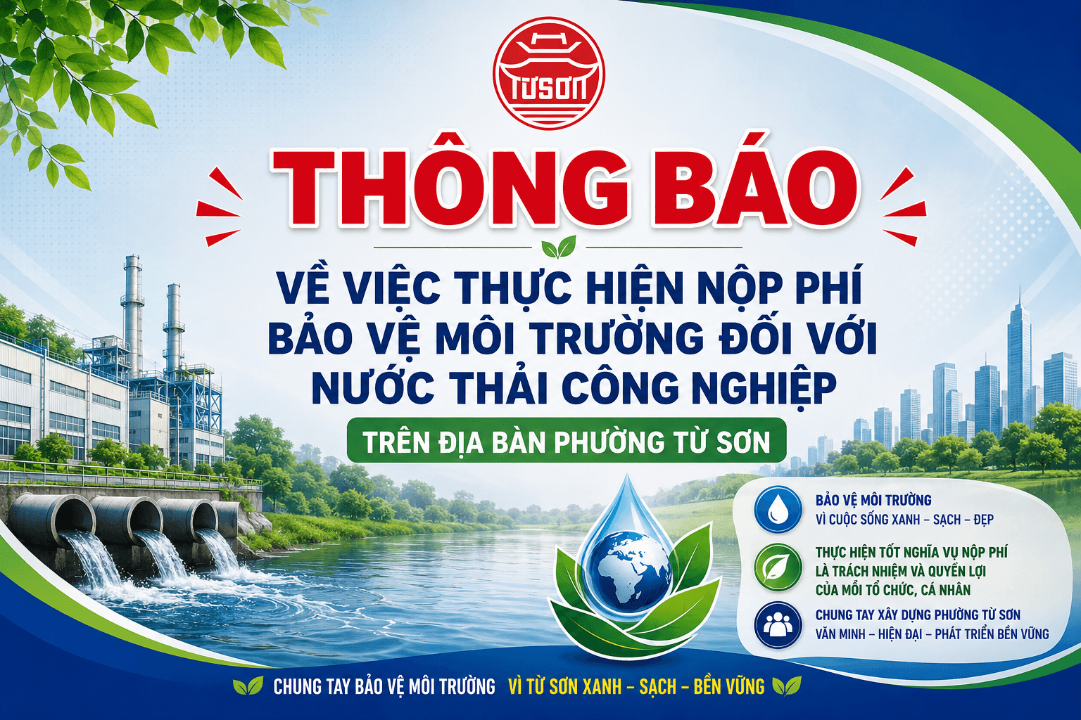 Thông báo về việc thực hiện nộp phí bảo vệ môi trường đối với nước thải công nghiệp trên địa bàn phường Từ Sơn